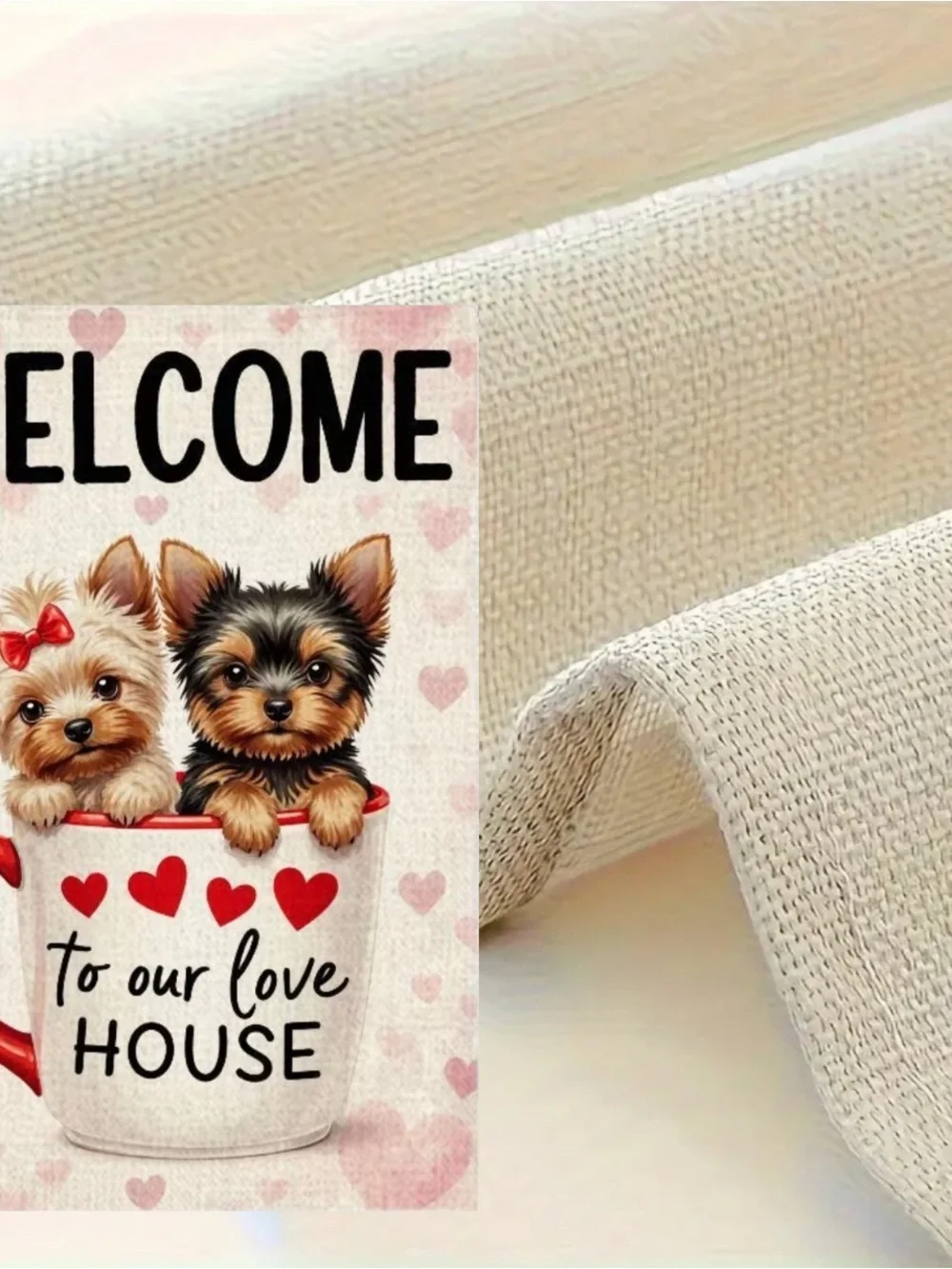 Garden Flag, Double-sided Welcome Yorkie Puppies Burlap approx 12”x18” - Picture 9 of 16
